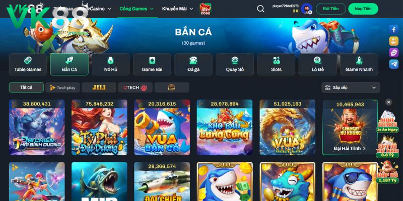 Ưu điểm nổi bật khi tham gia bắn cá VK88